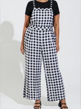 NWT Torrid Wide Leg Stretch Crepe Jumper Retro Gingham Print Size 4X (Short)